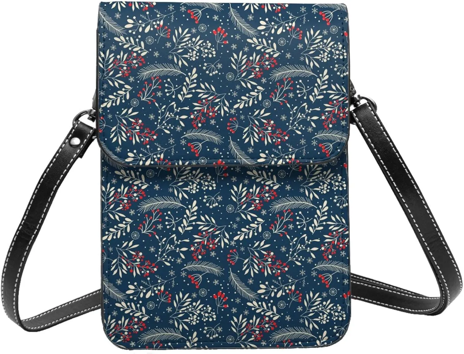 Small Crossbody Bags for Women, Leather Leaves Snowflakes Cell Phone Cross Body Bag Wallet Purses