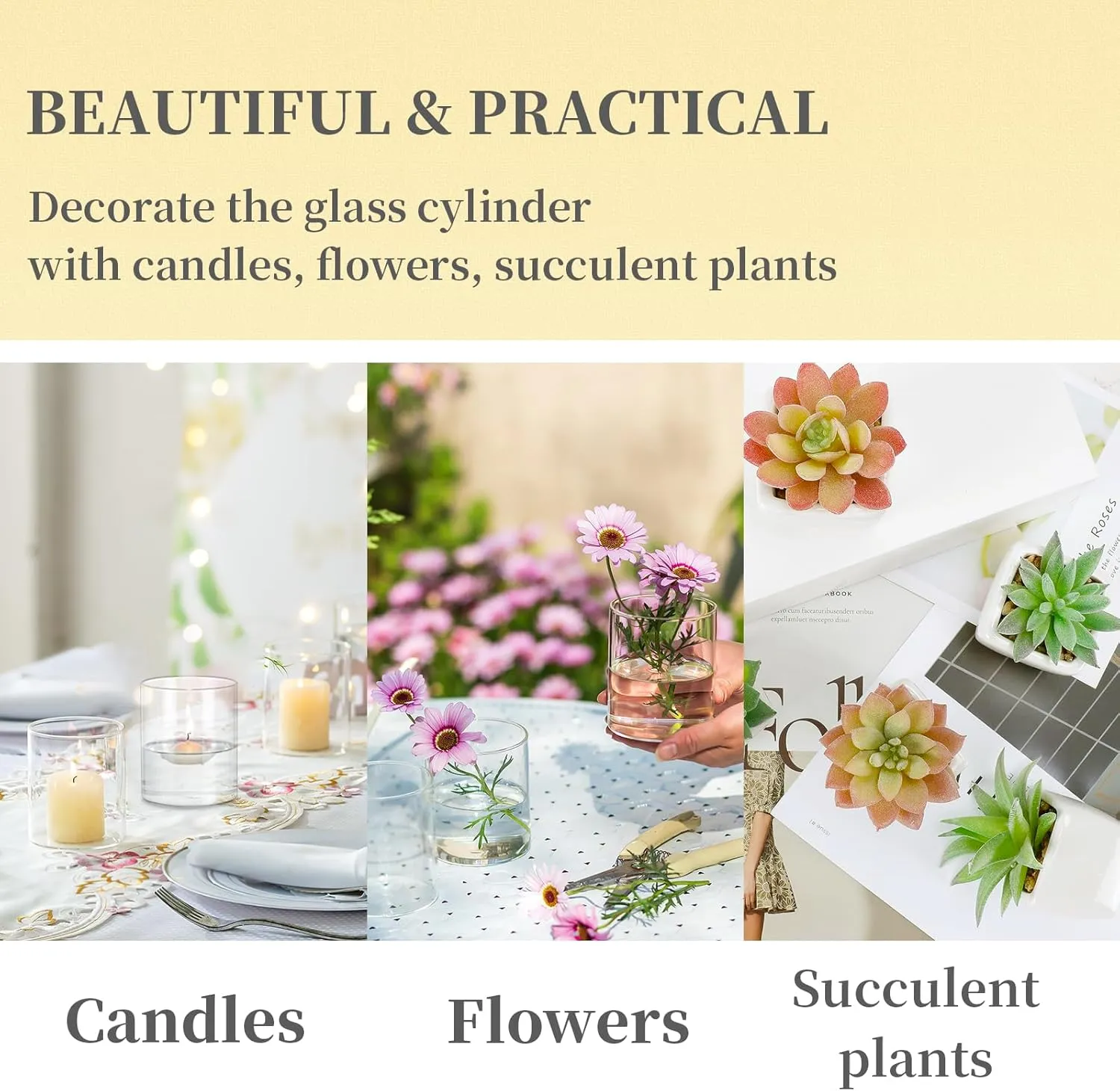 Small Glass Cylinder Vases for Centerpieces, Hewory 6pcs 4in Tall Hurricane Candle Holders for Pillar or Floating Candles, Clear Round Vases for Wedding Anniversary Birthday Party Events Table Decor