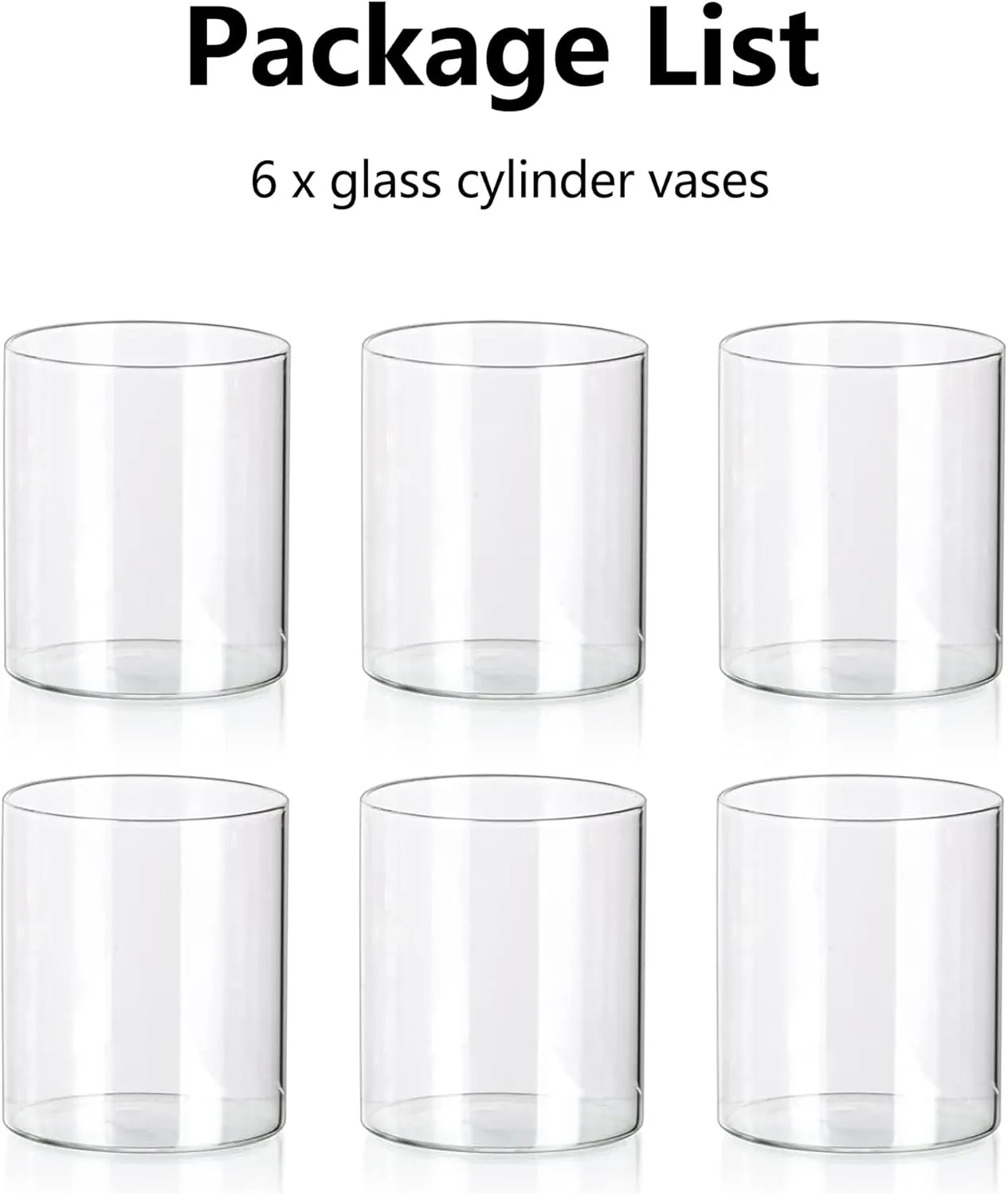 Small Glass Cylinder Vases for Centerpieces, Hewory 6pcs 4in Tall Hurricane Candle Holders for Pillar or Floating Candles, Clear Round Vases for Wedding Anniversary Birthday Party Events Table Decor