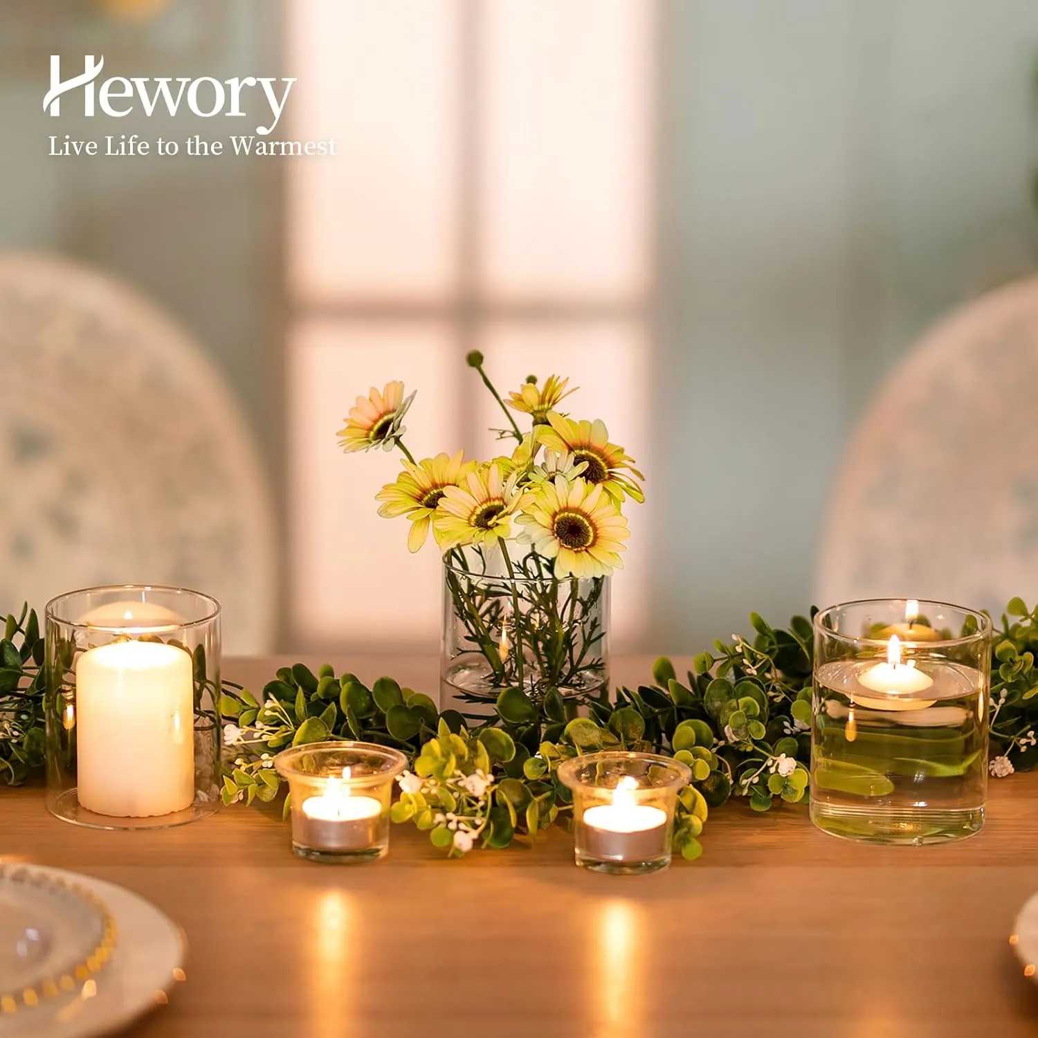 Small Glass Cylinder Vases for Centerpieces, Hewory 6pcs 4in Tall Hurricane Candle Holders for Pillar or Floating Candles, Clear Round Vases for Wedding Anniversary Birthday Party Events Table Decor