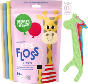 SmartLifeco Biodegradable* Kids Flossers - Unflavored Dental Floss Picks for Children, Fluoride & PFA Free, Straw Wheat Fun Animal Flossing Sticks for Toddlers Teeth, Eco Friendly Compostable*, 200x