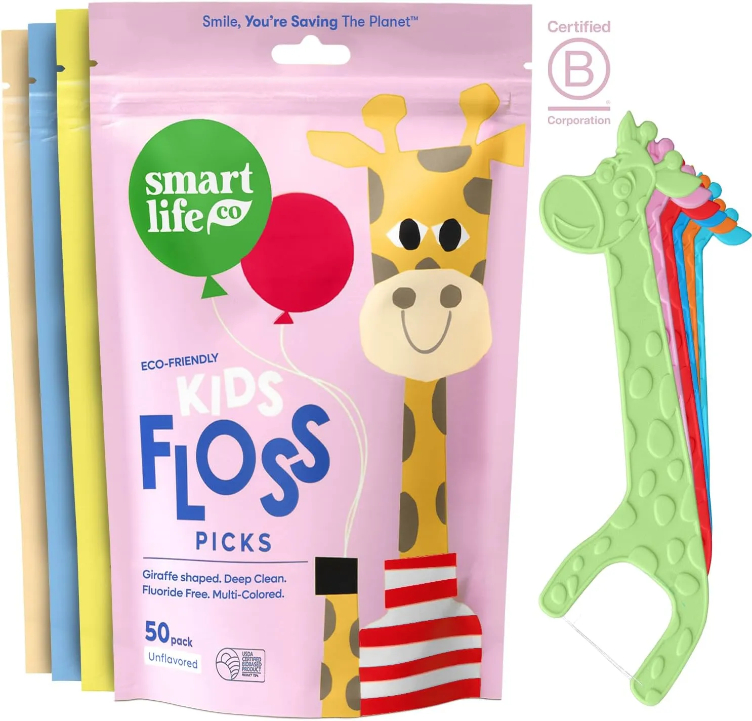 SmartLifeco Biodegradable* Kids Flossers - Unflavored Dental Floss Picks for Children, Fluoride & PFA Free, Straw Wheat Fun Animal Flossing Sticks for Toddlers Teeth, Eco Friendly Compostable*, 200x