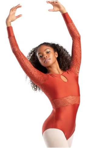 So Danca Burnish Adult Long Sleeve Shimmer Leotard with Lace RDE-1842-BURNIS