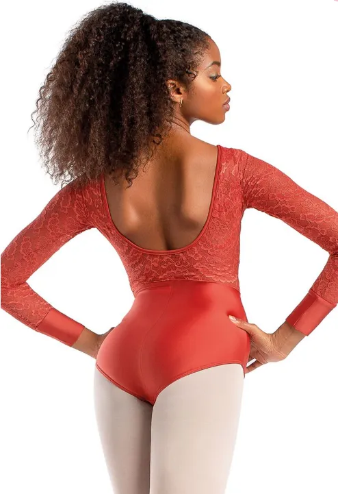 So Danca Burnish Adult Long Sleeve Shimmer Leotard with Lace RDE-1842-BURNIS