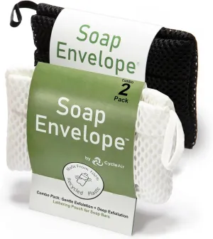 Soap Bag 100% Recycled & Made in North America - Soap Saver Pouch, Loofah Bath Scrubber for Bar Soap   Exfoliator (2-Pack Combo, Gentle and Deep Exfoliation)