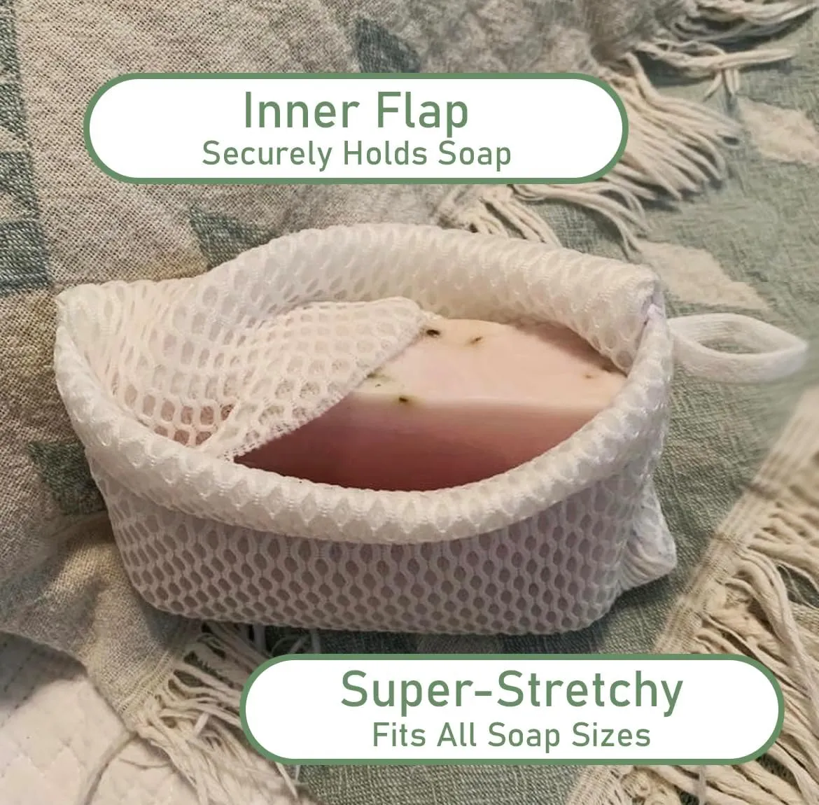 Soap Bag 100% Recycled & Made in North America - Soap Saver Pouch, Loofah Bath Scrubber for Bar Soap   Exfoliator (2-Pack Combo, Gentle and Deep Exfoliation)
