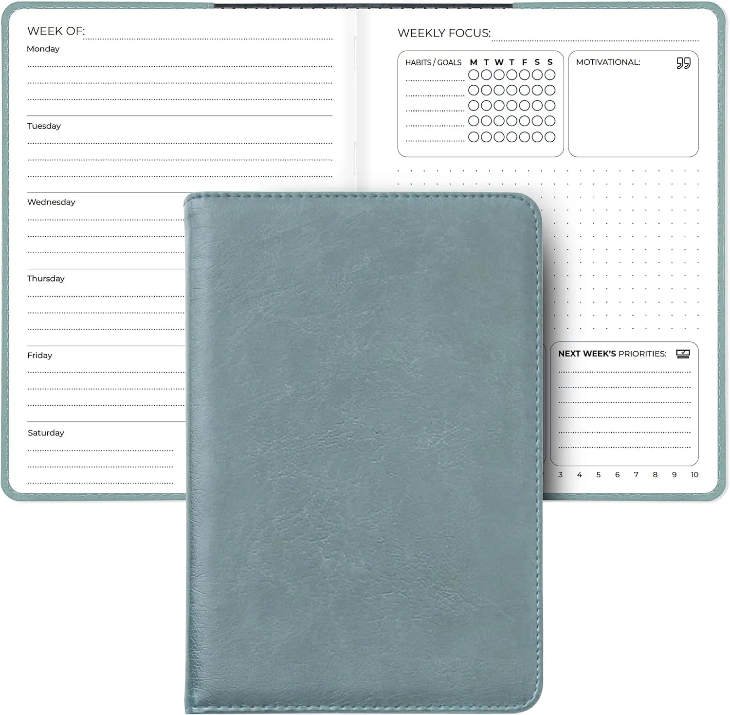 SohoSpark Refillable 18-Month Undated Weekly & Monthly Planner, 6x8.7" Faux Leather Cover, Productivity Planner, Organizer, Goal & Habit Tracker, To Do List, Start Anytime, Lay-Flat Binding (Blue)