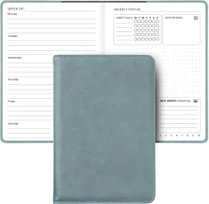 SohoSpark Refillable 18-Month Undated Weekly & Monthly Planner, 6x8.7" Faux Leather Cover, Productivity Planner, Organizer, Goal & Habit Tracker, To Do List, Start Anytime, Lay-Flat Binding (Blue)