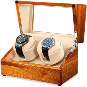 Solid Wood Automatic Double Watch Winder Watches Storage Box 4 Rotation Mode Dual Power Supply Quiet Motor,A