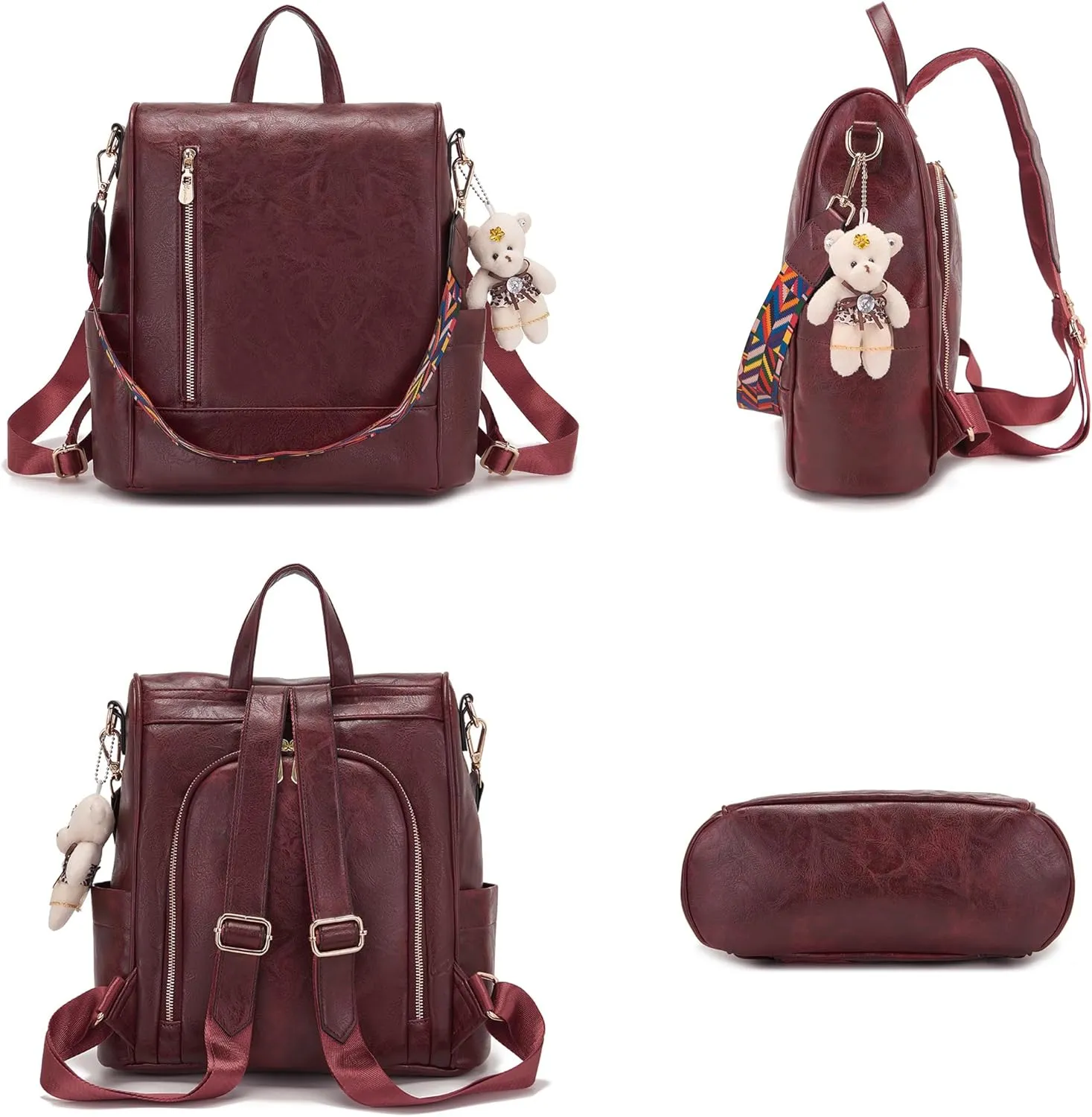 Soperwillton Women Backpack Purse PU Leather Anti-theft Fashion Shoulder Bag Travel Backpack Set 3pcs