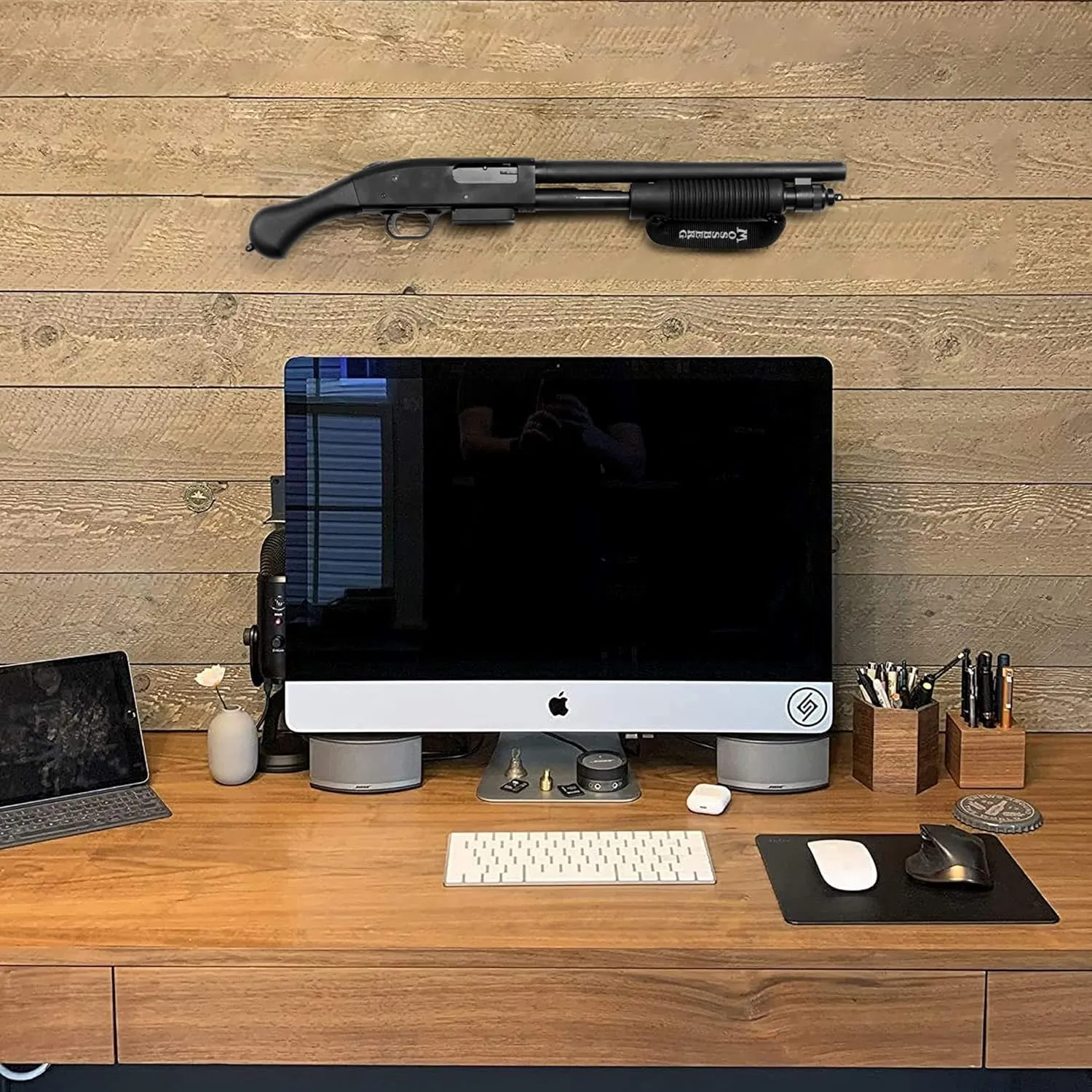 Spartan Mounts Compatible with Mossberg 88, 500, 590 Shotgun Display Storage Organization System | Unique Low Profile Design | Gun Safe Wall Room Mounting Solution (12-Gauge, Barrel Points Right)