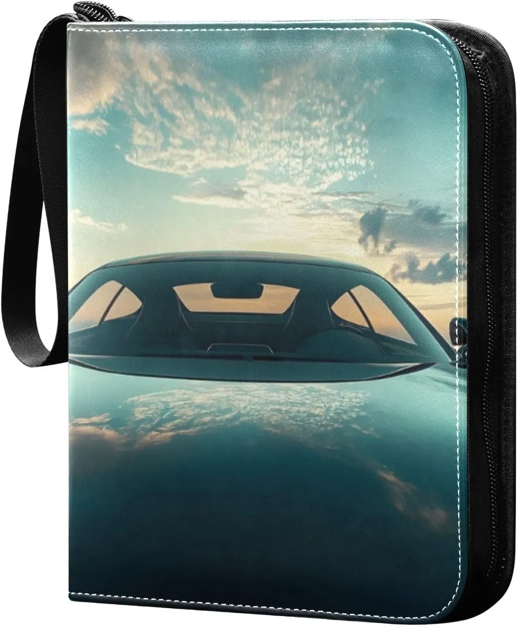 Sportycar Pattern Card Binder 4 Pocket Trading Card Album Fits 400 Sports/Game Cards, PU Cover 3 Ring Card Collection with 50 Removable Sleeves