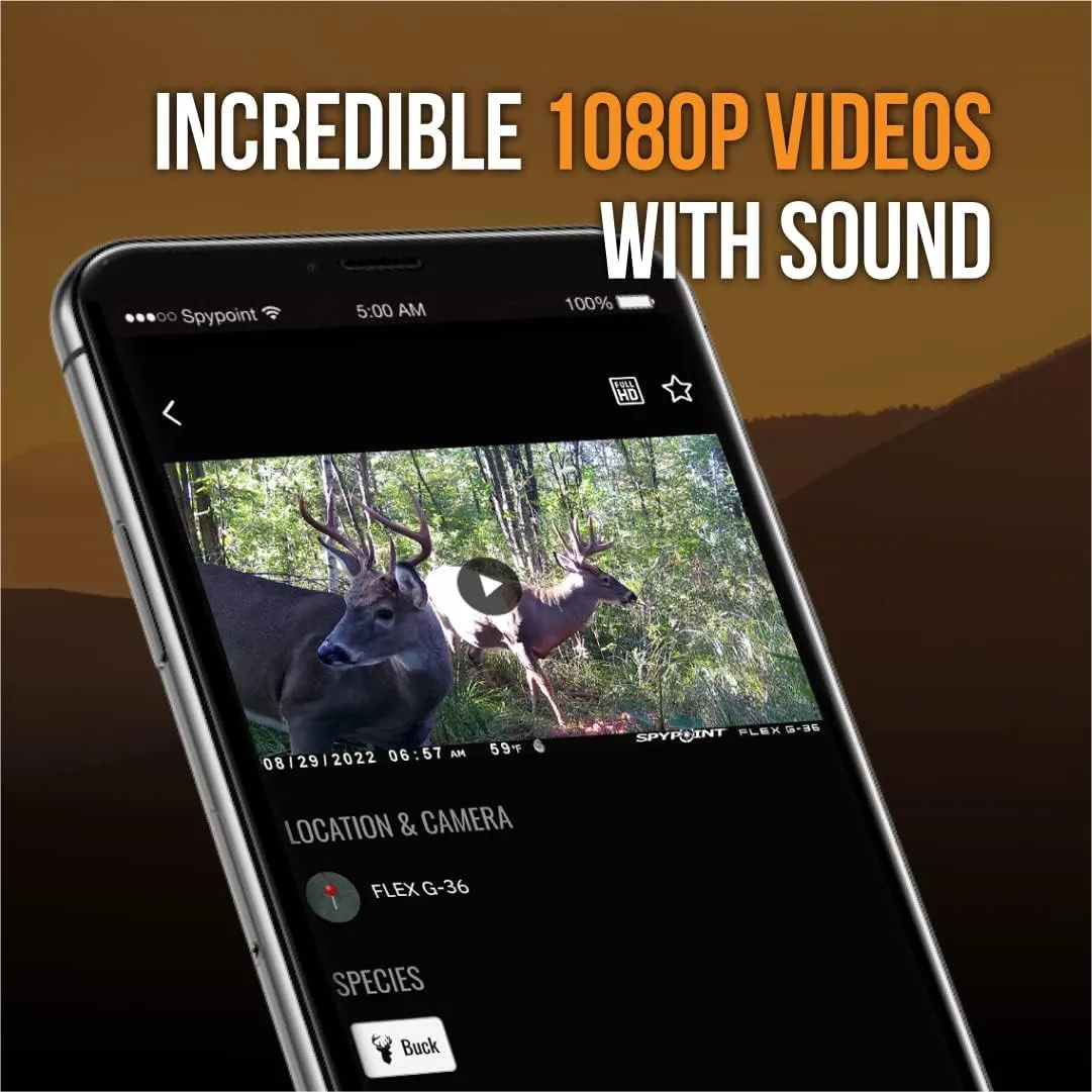 SPYPOINT Flex G-36 Cellular Trail Camera, 36MP Photos and 1080p Videos w/Sound, GPS Enabled, Dual-Sim LTE Connectivity, 100' Flash & Detection Range