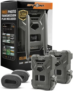 SPYPOINT Flex G-36 Twin Pack Cellular Trail Camera, 36MP Photos and 1080p Videos with Sound, GPS Enabled, Dual-Sim LTE Connectivity, 100' Flash & Detection Range, Responsive Trigger up to .3S
