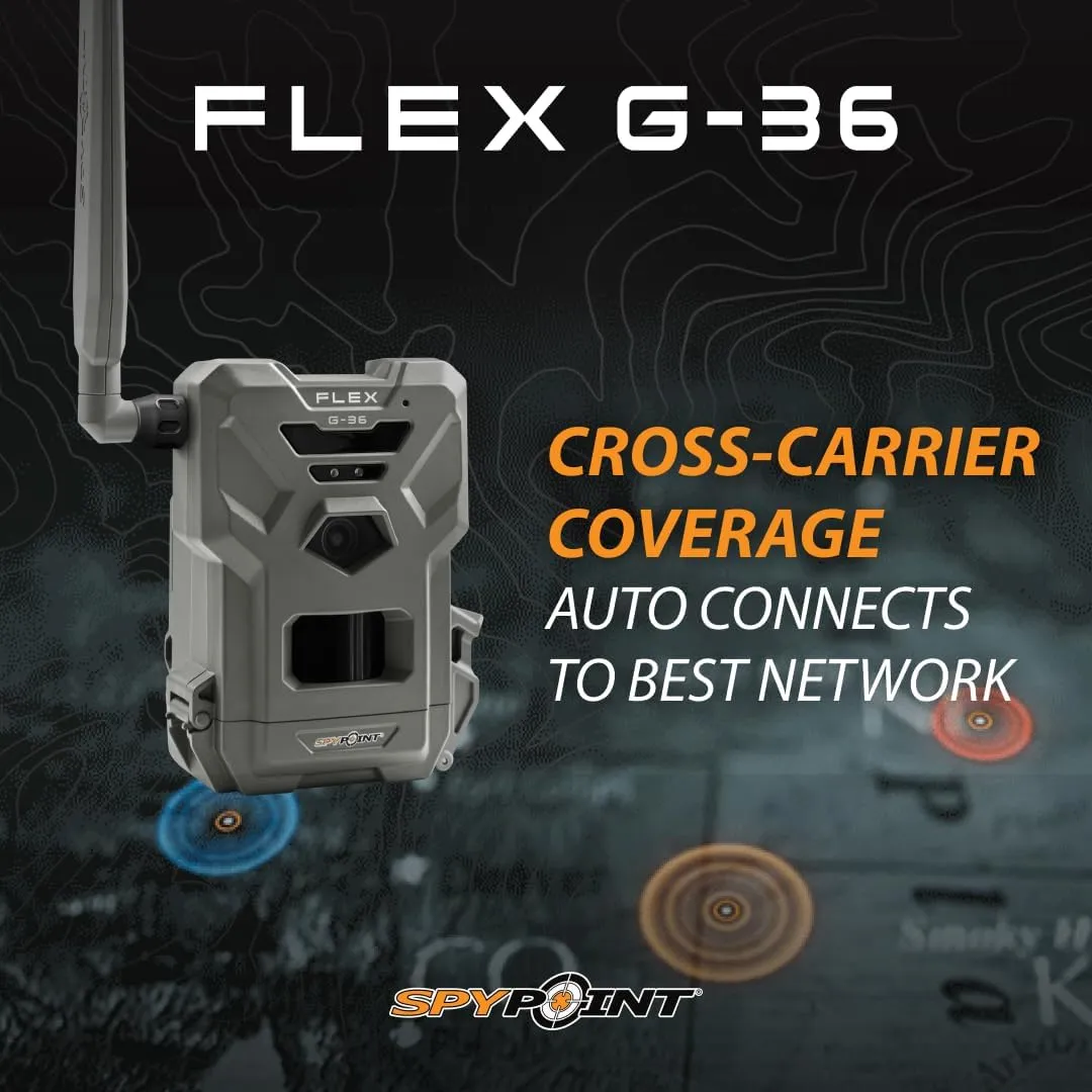 SPYPOINT Flex G-36 Twin Pack Cellular Trail Camera, 36MP Photos and 1080p Videos with Sound, GPS Enabled, Dual-Sim LTE Connectivity, 100' Flash & Detection Range, Responsive Trigger up to .3S