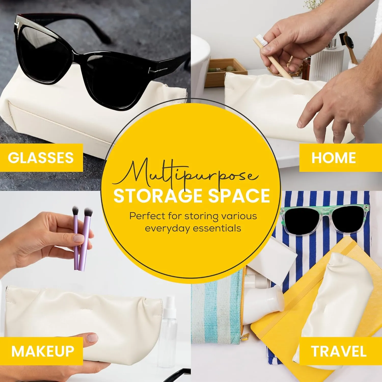 Squeeze Top Sunglass Pouch - Portable Sunglass Organizer Pouch Bags Soft PU Leather Glasses 2 Pack
