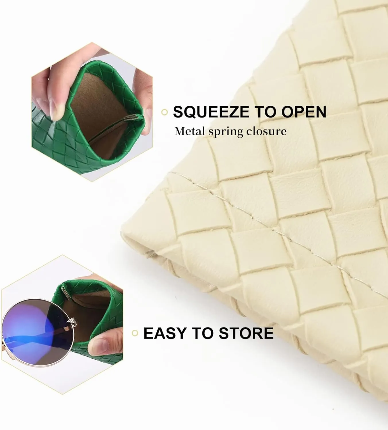 Squeeze Top Sunglass Pouch - Portable Sunglass Organizer Pouch Bags Soft PU Leather Glasses 2 Pack