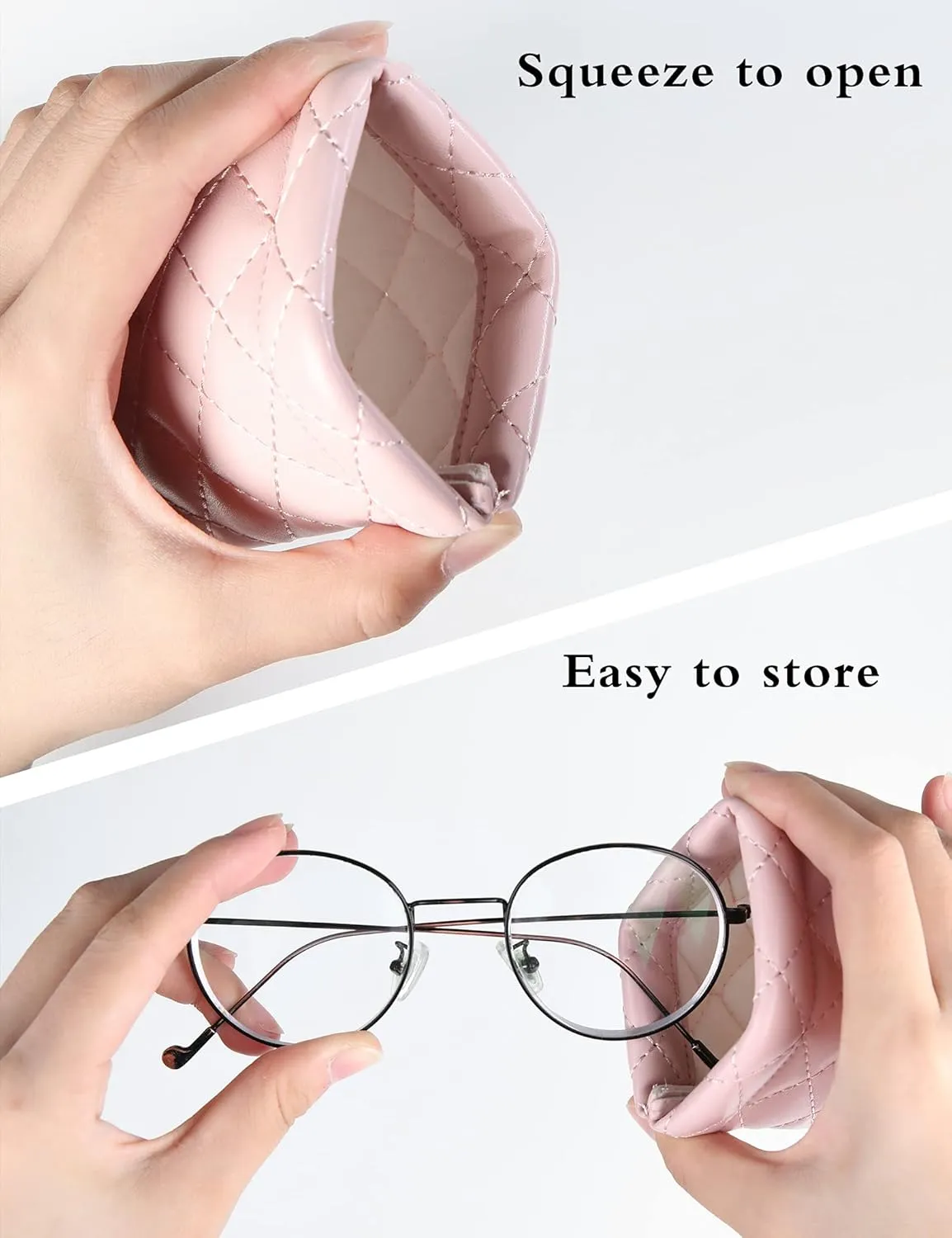 Squeeze Top Sunglass Pouch - Portable Sunglass Organizer Pouch Bags Soft PU Leather Glasses 2 Pack