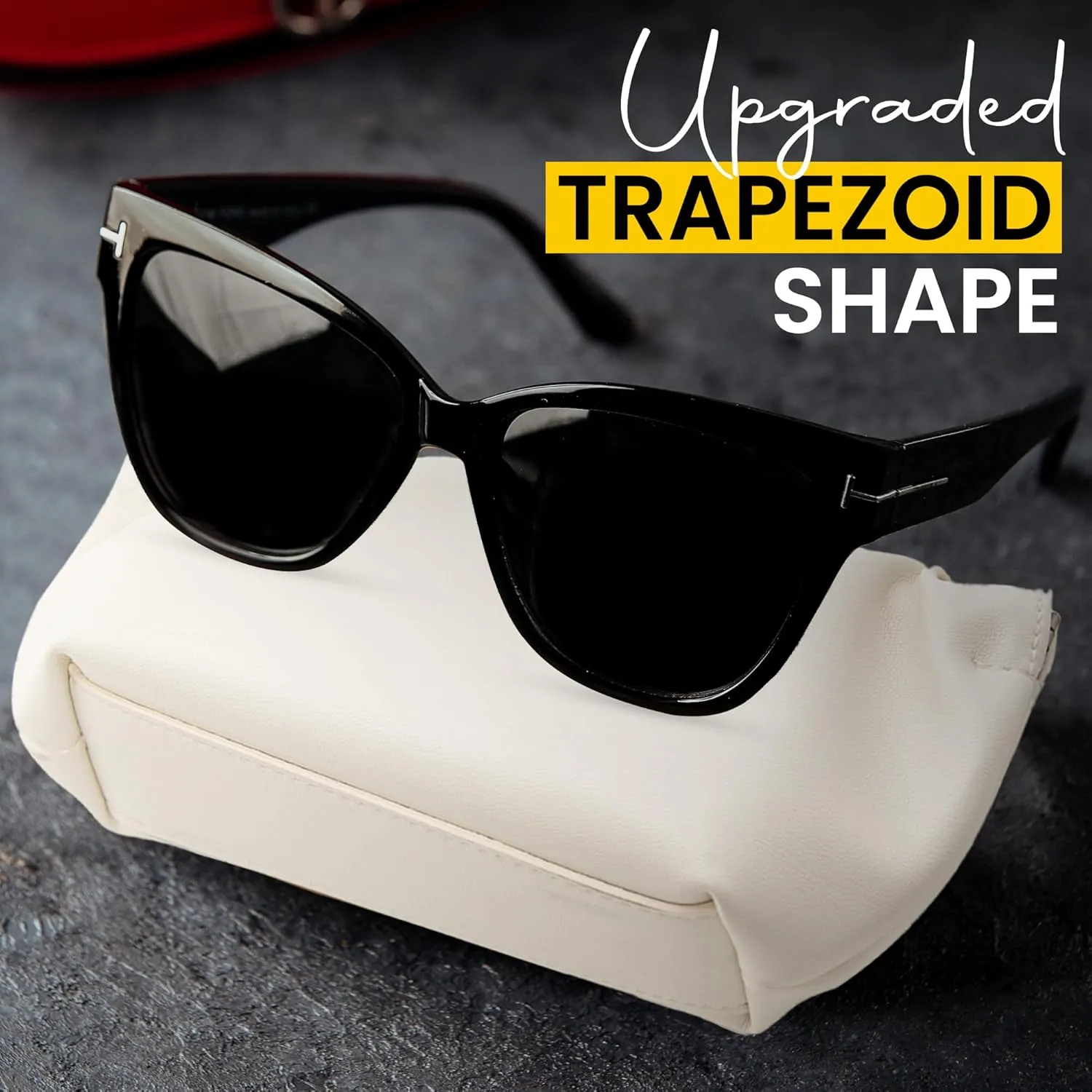 Squeeze Top Sunglass Pouch - Portable Sunglass Organizer Pouch Bags Soft PU Leather Glasses 2 Pack