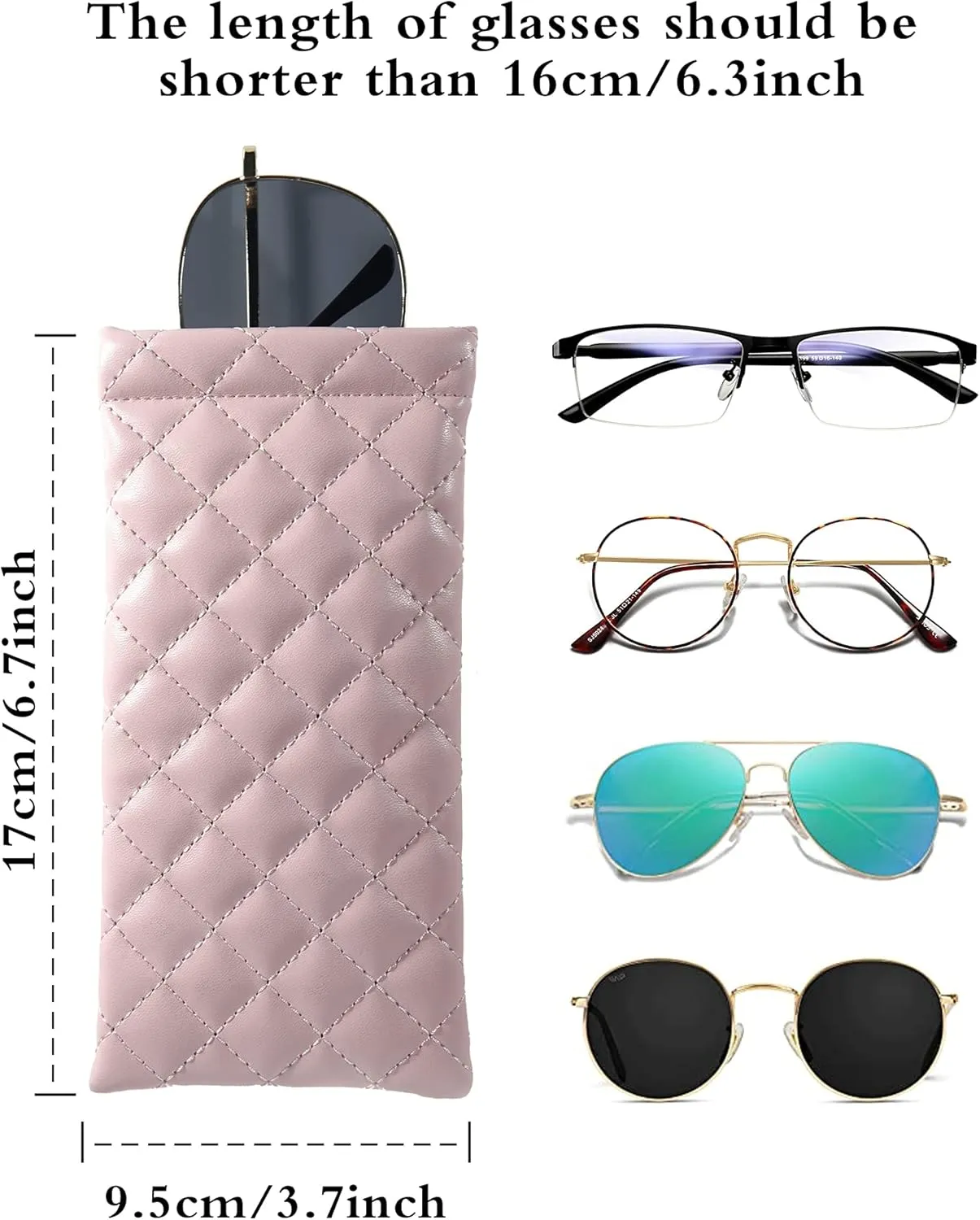 Squeeze Top Sunglass Pouch - Portable Sunglass Organizer Pouch Bags Soft PU Leather Glasses 2 Pack