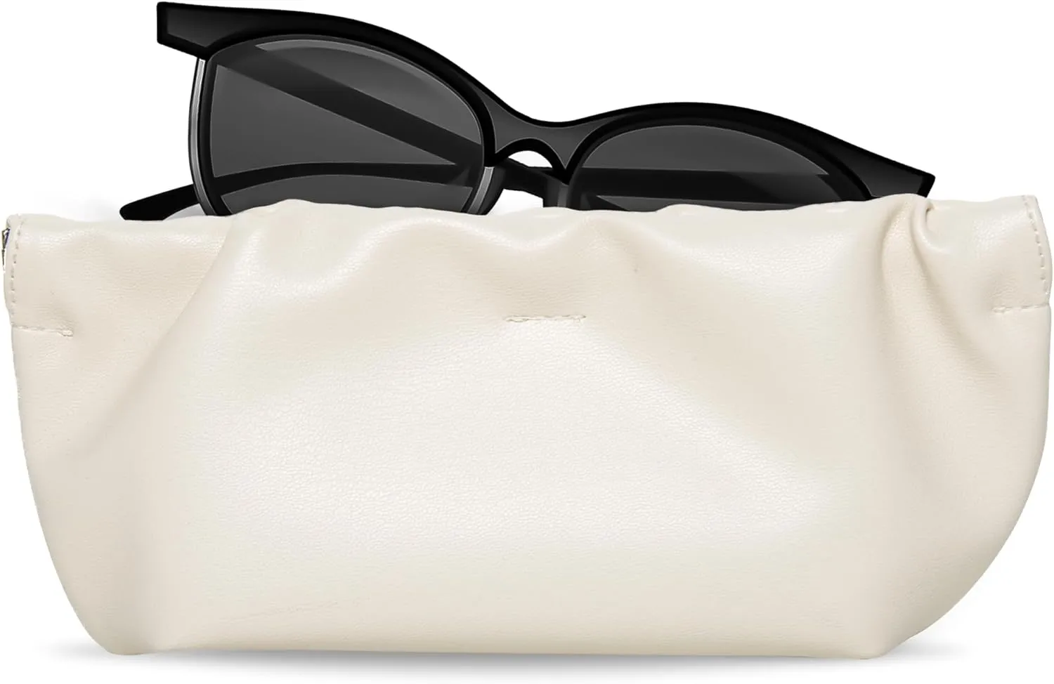 Squeeze Top Sunglass Pouch - Portable Sunglass Organizer Pouch Bags Soft PU Leather Glasses 2 Pack