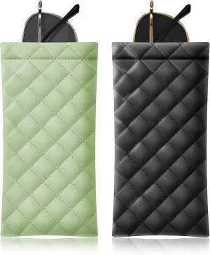 Squeeze Top Sunglass Pouch - Portable Sunglass Organizer Pouch Bags Soft PU Leather Glasses 2 Pack