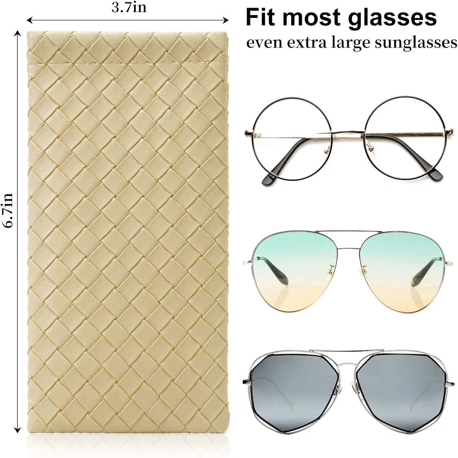 Squeeze Top Sunglass Pouch - Portable Sunglass Organizer Pouch Bags Soft PU Leather Glasses 2 Pack