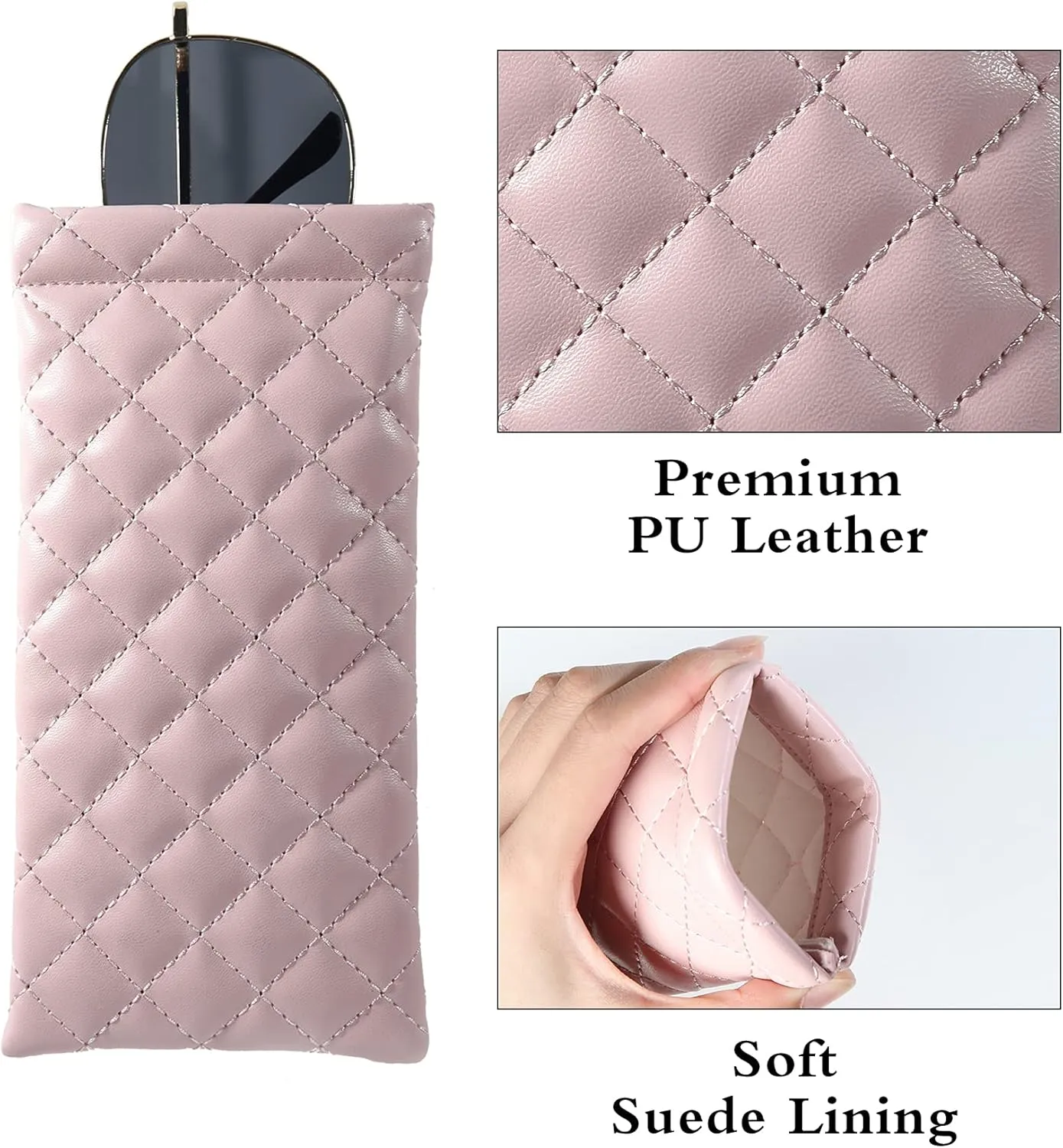 Squeeze Top Sunglass Pouch - Portable Sunglass Organizer Pouch Bags Soft PU Leather Glasses 2 Pack