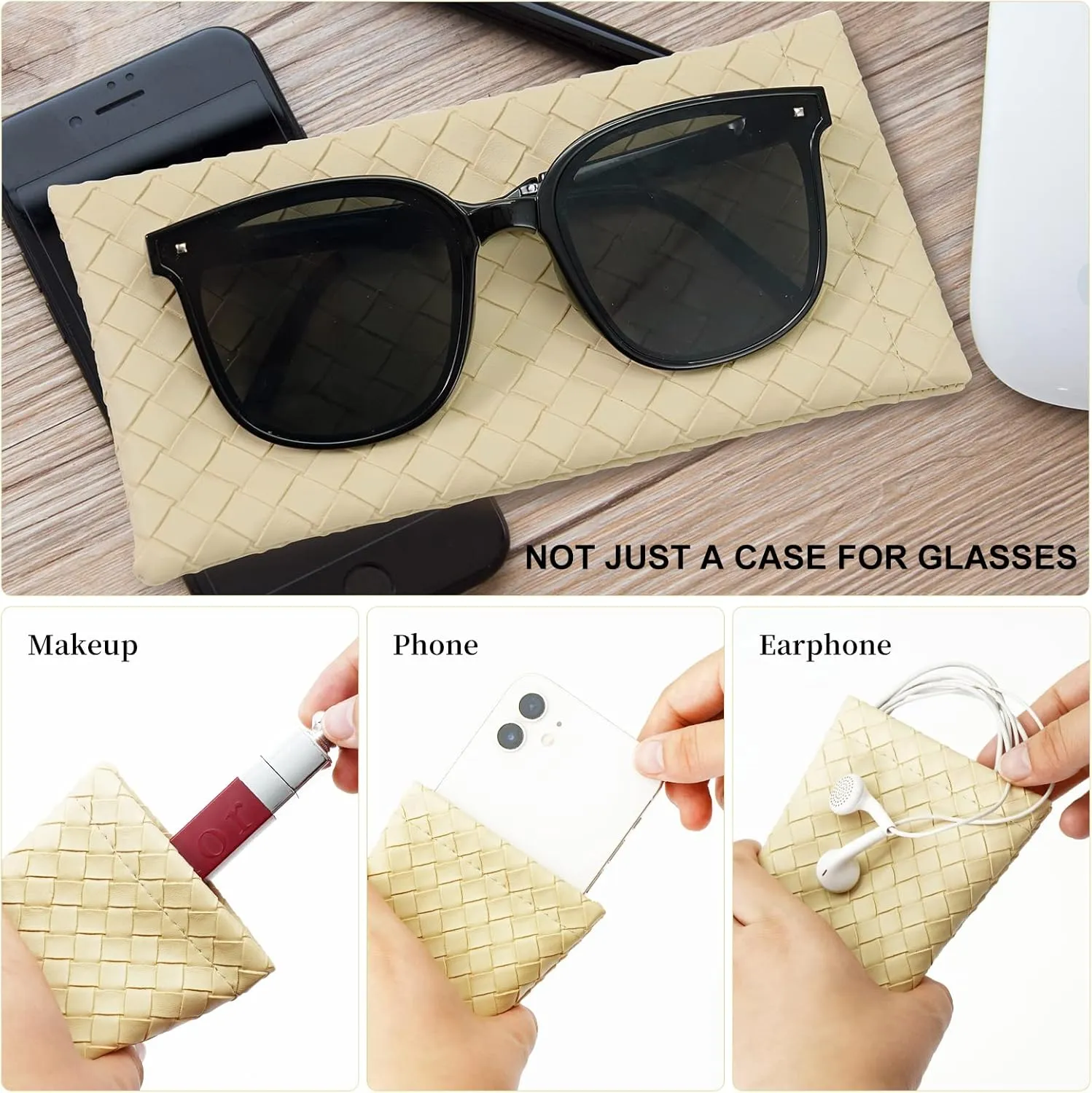 Squeeze Top Sunglass Pouch - Portable Sunglass Organizer Pouch Bags Soft PU Leather Glasses 2 Pack