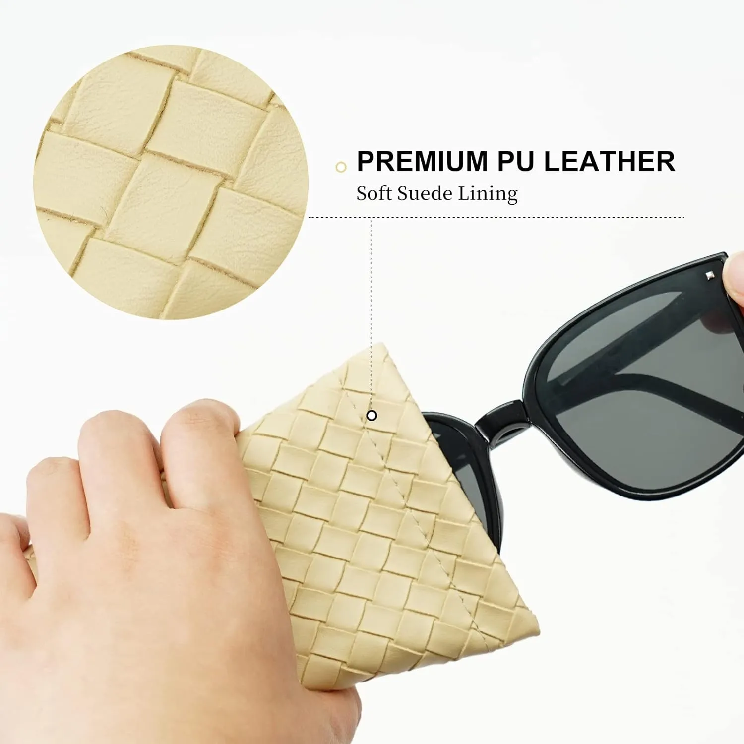 Squeeze Top Sunglass Pouch - Portable Sunglass Organizer Pouch Bags Soft PU Leather Glasses 2 Pack