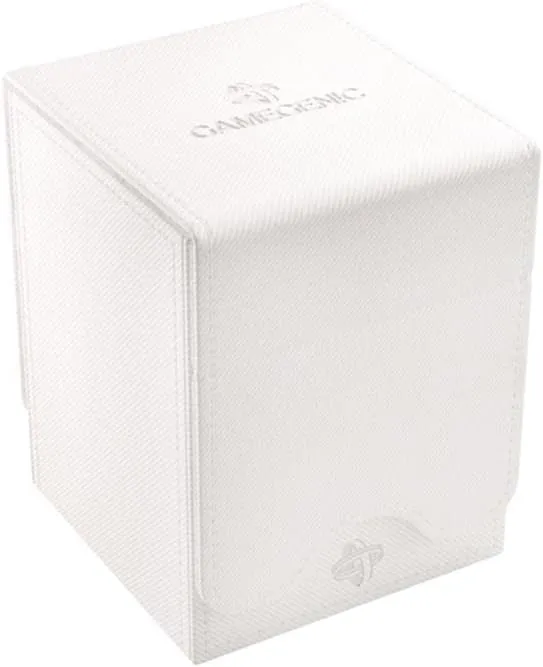 Squire 100  XL Convertible Deck Box | Card Storage Box with Removable Cover Clips | Holds 100 Double-Sleeved Cards in Extra Thick Inner Card Sleeves | White Color | Made by Gamegenic (GGS20120ML)