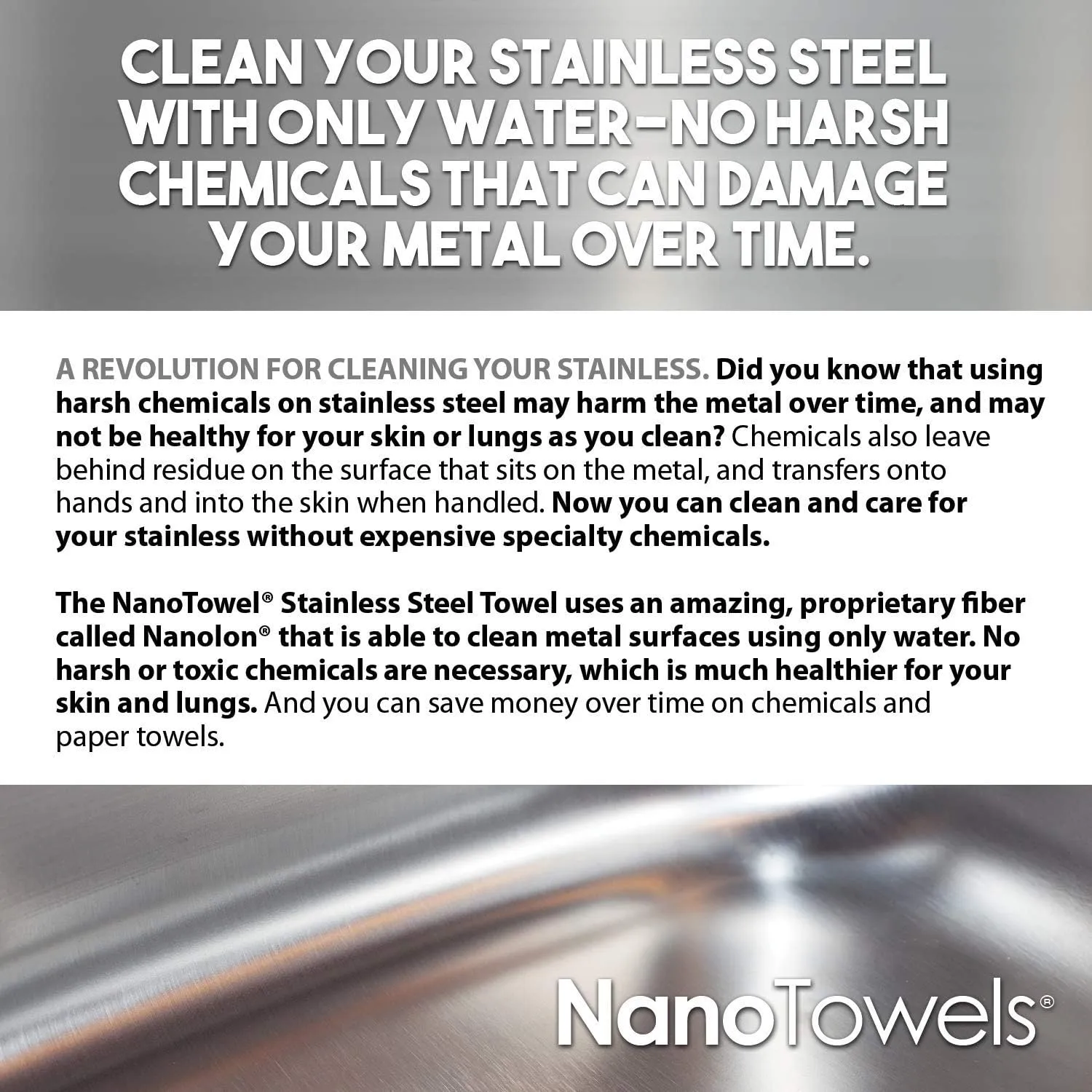 Stainless Steel Cleaner | The Amazing Chemical Free Stainless Steel Cleaning Reusable Wipe Cloth | Kid & Pet Safe | 7x16 (1 pc)