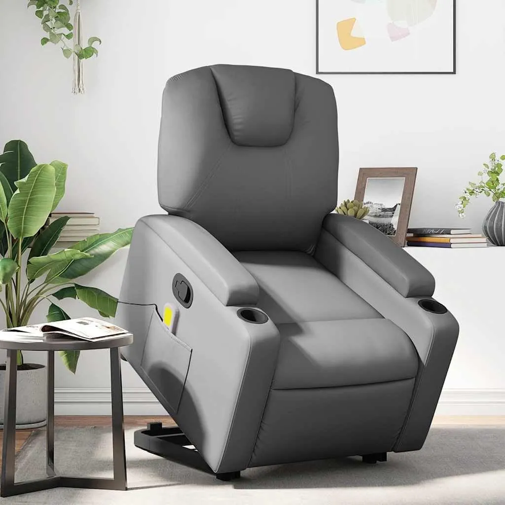 Stand-Up Massage Recliner Chair with Electric Lifting Function, 6-Point Vibrating Massage, Faux Leather, Gray