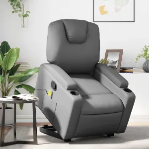 Stand-Up Massage Recliner Chair with Electric Lifting Function, 6-Point Vibrating Massage, Faux Leather, Gray