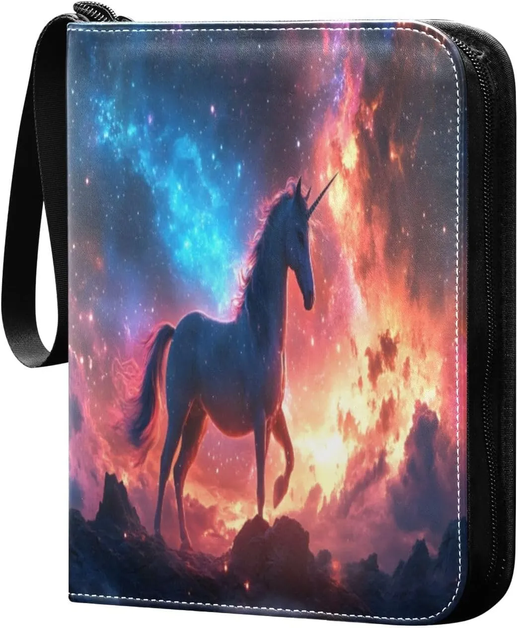 Starry Night Horse Card Binder 4 Pocket Trading Card Album Fits 400 Sports/Game Cards, PU Cover 3 Ring Card Collection with 50 Removable Sleeves