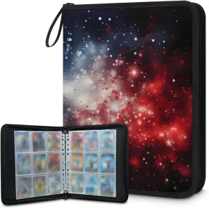Starry Sky Bright 3 Ring Trading Zipper Binder Strap, Trading Card Binder 9 Pocket, 900 Pockets Card Holder with 50 Removable Sleeves for Game Cards