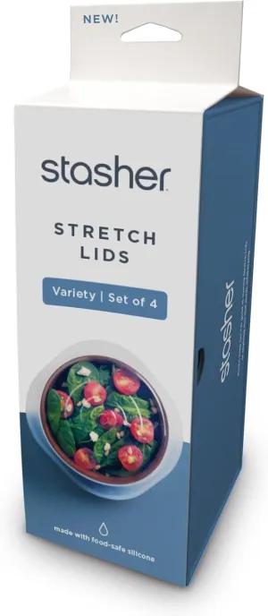 Stasher Premium Reusable Silicon Stretch Lids Variety 4-Pack, Clear, 9”, 6.5”, 4.5”, 2.5” | Airtight Seal | Food Container Covers | BPA Free, Leak-free, Dishwasher Safe, Microwave Safe, Eco-Friendly