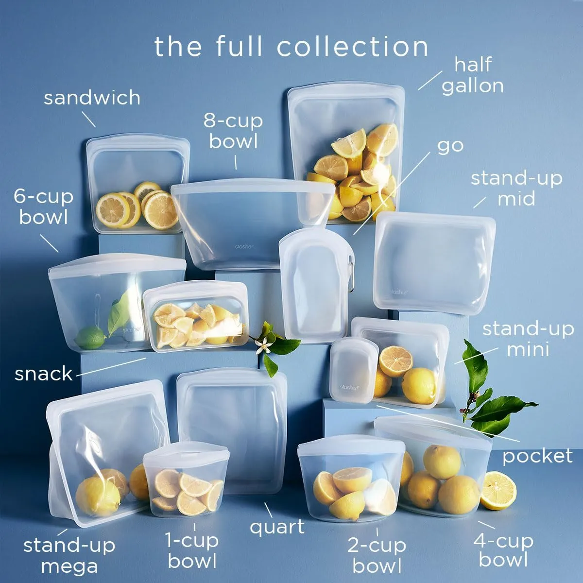 Stasher Premium Silicone Reusable Food Storage Bags, 4-Pack, Clear, Multi-Use Food Storage Bags, Lunch Bag, Travel Containers, BPA Free, Leak-free, Dishwasher-Safe, Eco-friendly