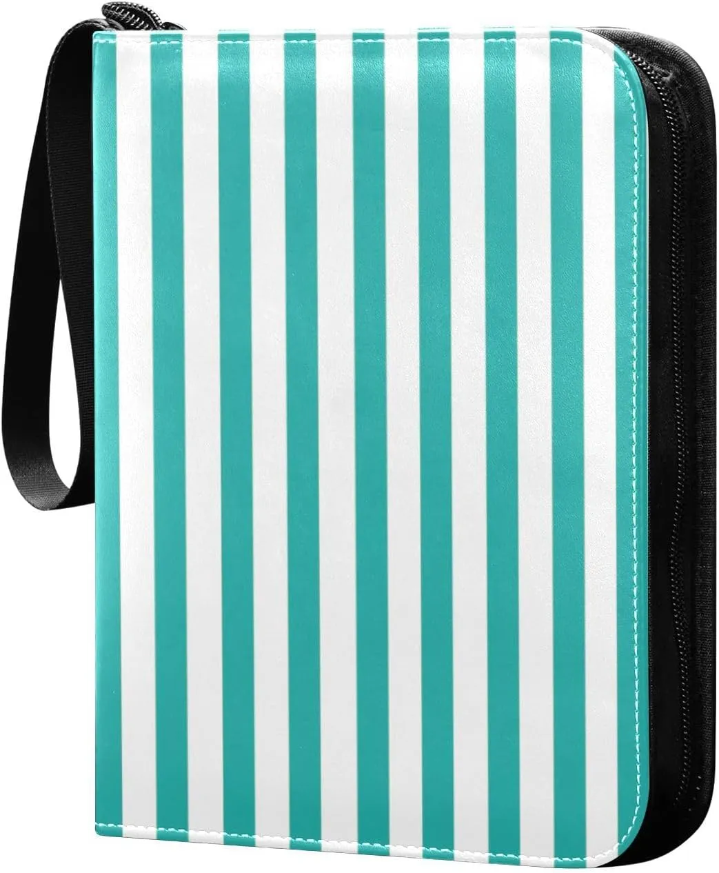 Stripes Blue White Card Binder 4 Pocket Trading Card Album Fits 400 Sports/Game Cards, PU Cover 3 Ring Card Collection with 50 Removable Sleeves