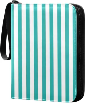 Stripes Blue White Card Binder 4 Pocket Trading Card Album Fits 400 Sports/Game Cards, PU Cover 3 Ring Card Collection with 50 Removable Sleeves