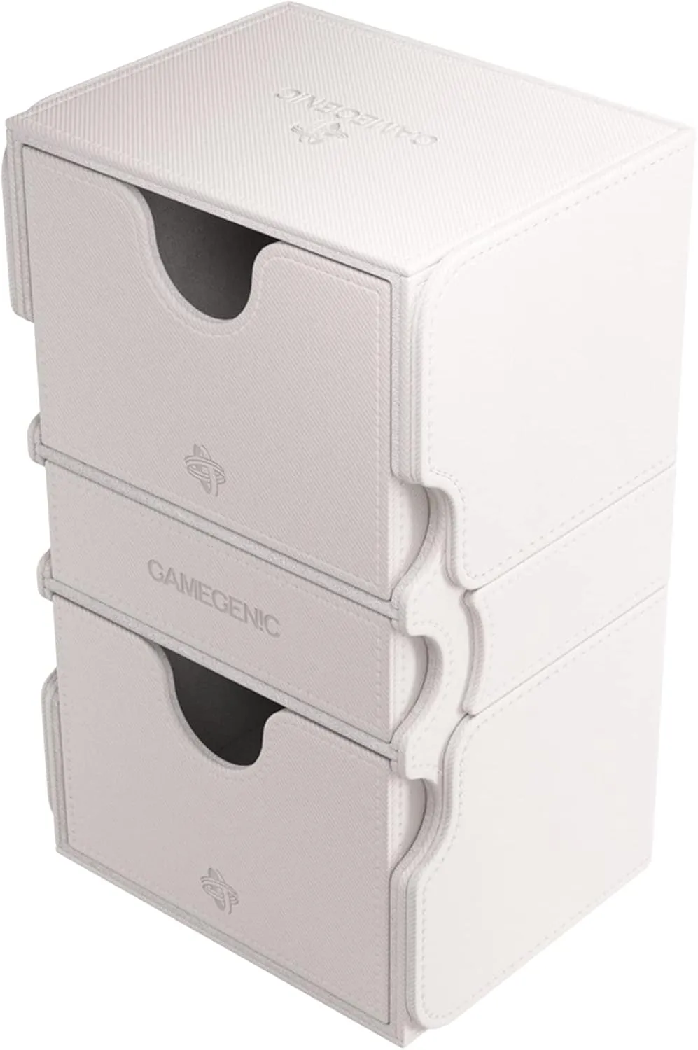 Stronghold 200  XL Convertible Deck Box | Double-Sleeved | Card Game Protector with Accessories Drawer | Nexofyber Surface | Holds up to 200 Cards | White Color | Made by Gamegenic (GGS20122ML)