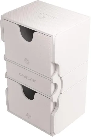Stronghold 200  XL Convertible Deck Box | Double-Sleeved | Card Game Protector with Accessories Drawer | Nexofyber Surface | Holds up to 200 Cards | White Color | Made by Gamegenic (GGS20122ML)