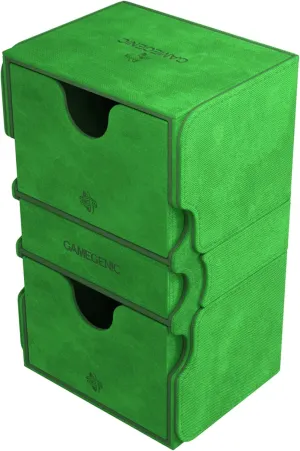 Stronghold 200  XL Convertible Deck Box | Double-Sleeved Card Storage | Card Game Protector with Accessories Drawer | Nexofyber Surface | Holds up to 200 Cards | Green| Made by Gamegenic (GGS20112ML)