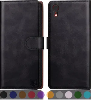 SUANPOT for iPhone XR 6.1 (Non XS 5.8",XS Max 6.7") Leather Wallet case with RFID Blocking Credit Card Holder Flip Folio Book Phone Cover Shockproof Pocket case for Apple XR for Men Women Black
