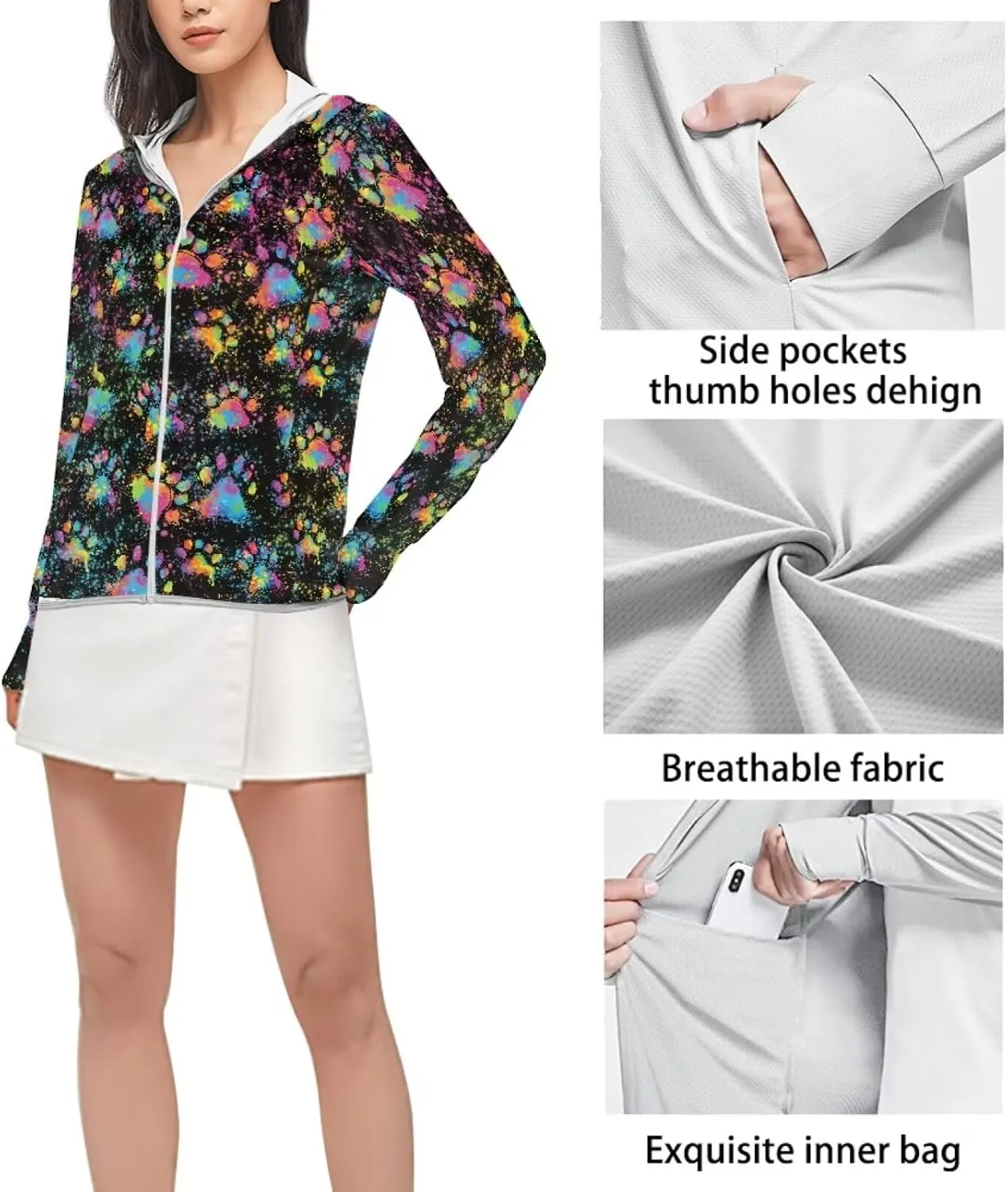 Summer Long Sleeves Sun Shirt,Women UPF 50  Sunshirt with Hooded