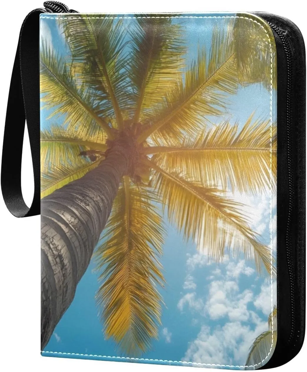 Summer Palm Trees Card Binder 4 Pocket Trading Card Album Fits 400 Sports/Game Cards, PU Cover 3 Ring Card Collection with 50 Removable Sleeves