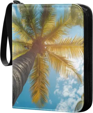 Summer Palm Trees Card Binder 4 Pocket Trading Card Album Fits 400 Sports/Game Cards, PU Cover 3 Ring Card Collection with 50 Removable Sleeves