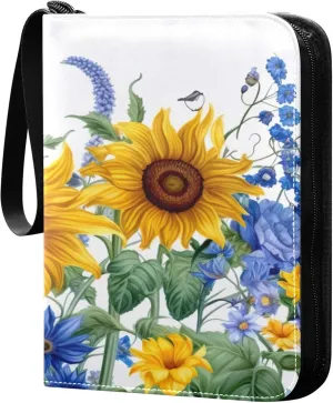 Sunflowers Bluebells Card Binder 4 Pocket Collectible Trading Card Albums with 50 Sleeves Double Side PU Waterproof 3 Ring for Sports & Game Cards