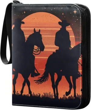 Sunset Cowboys Silhouettes Card Binder 4 Pocket Trading Card Album Fits 400 Sports/Game Cards, PU Cover 3 Ring Card Collection with 50 Removable Sleeves