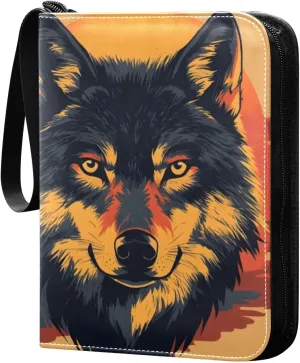 Sunset Wolf Card Binder 4 Pocket Trading Card Album Fits 400 Sports/Game Cards, PU Cover 3 Ring Card Collection with 50 Removable Sleeves